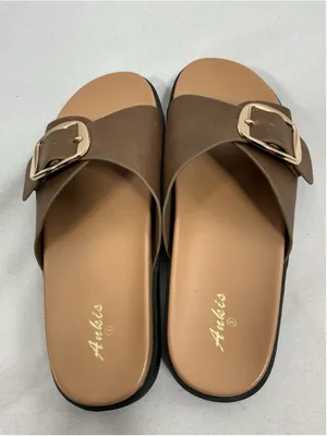 Womans New Ankis Slip On Slides Size 8 Brown Buckle Band Low Heel thumbnail 3