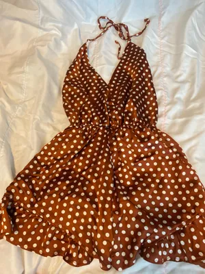 polka dot halter neck romper play suit in burnt orange thumbnail 5