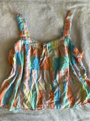 Wonderly Patchwork Stripe Tank - Blue, Orange, Yellow, Pink, Green Size M thumbnail 1