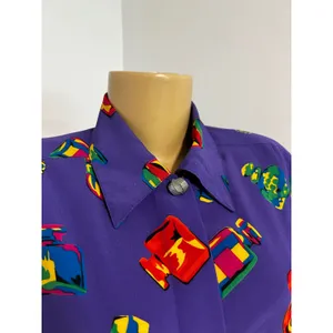 Chaus Vintage 80s Purple Perfume Bottle Print Button Down Blouse Womens Medium 6 thumbnail 2