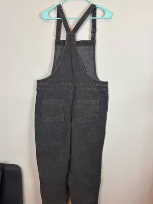 Aerie Corduroy Overalls Women Large Charcoal Gray Relaxed Straight Leg Raw Hem thumbnail 5