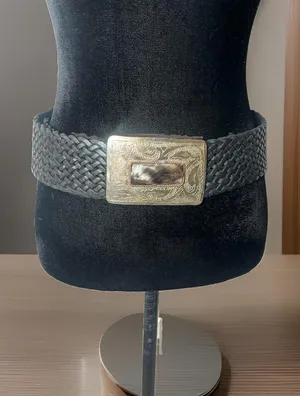 Motif 56 Wide Braided Leather Belt With Silver Buckle Vintage Medium thumbnail 1