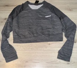 Adidas Grey Cropped Long Sleeve Sweatshirt Crewneck crew sweater thumbnail 1