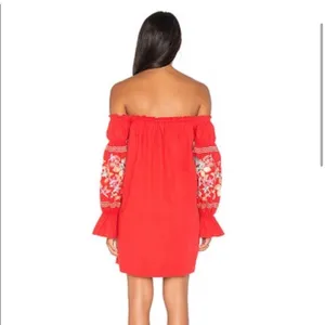 Free People Red Fleur Du Jour off the shoulder embroidered floral dress‎ small thumbnail 3