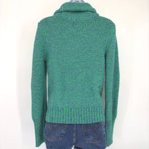 American Eagle Chunky Knit Shawl Collar Cardigan Sweater LG Green Blue‎ Pockets thumbnail 4