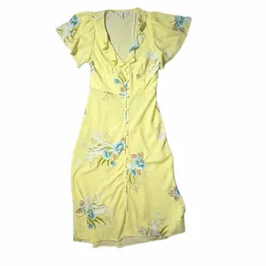 Urban Outfitters Heartmelter Midi Party Floral Button Front V-neck Dress Medium thumbnail 2