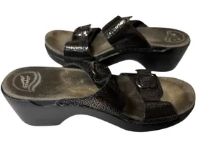 Dansko Black Leather Slide Sandals Women 40‎ US 9.5 10 Comfort Buckle Shoes thumbnail 1