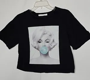 Egreis pin up Vintage short sleeve cropped black t-shirt top sz Medium thumbnail 1