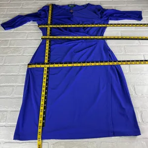 Lauren Ralph Lauren Dress 14 Purple‎ Faux Wrap Ruched Flattering Draped Classic thumbnail 11