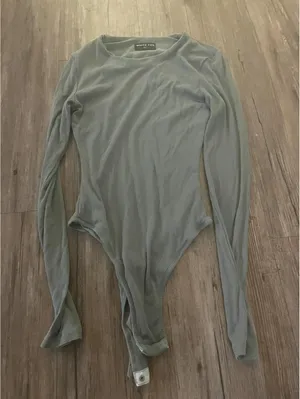 White Fox Long Sleeve Ribbed Body Suit XS Sage Green thumbnail 1