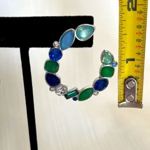 Jewelry Set- Silver Tone with Blue and Green Crystals Necklace and Earring thumbnail 6
