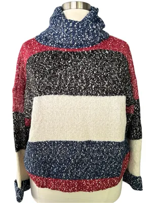 G.I.L.I. New!Chunky Soft Cowlneck Sweater Red Navy Black & Cream Soft Size 1X thumbnail 4