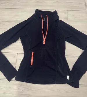 Free People FP Movement Womens Quarter Zip Athletic Pullover Black Orange M thumbnail 1