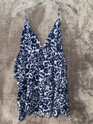 Aerie Floral Linen Blend Tie-Side Romper Size XL thumbnail 6