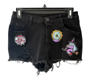 Killstar Womens‎ Black Distressed Witchy Patch Denim Shorts High Rise Small thumbnail 1