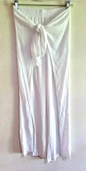 Kona Sol Women’s Crinkle Gauze Wrap Tie Front Beach Cover-Up Pants White S W-235 thumbnail 1