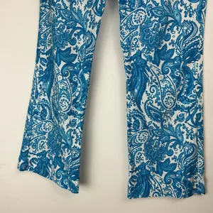 NWOT ZARA Linen Blend Trouser Pants Sz 6 Kick Flare Hem Blue Paisley Print thumbnail 9