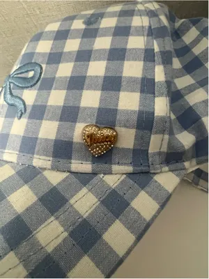NWT Juicy Couture Baby Blue Gingham Boy Baseball Cap Couquette Y2K With Pin thumbnail 2
