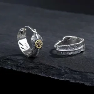 925 Silver Plated Feather Hoop Earrings for Men Women,Silver Hoop Earrings thumbnail 1