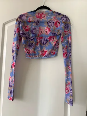 Blue Floral Mesh Long Sleeve Top thumbnail 2