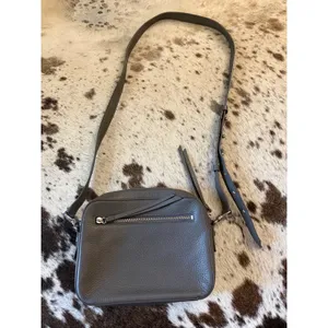 All Saints Captain Lea Leather Crossbody Bag In Gray thumbnail 2
