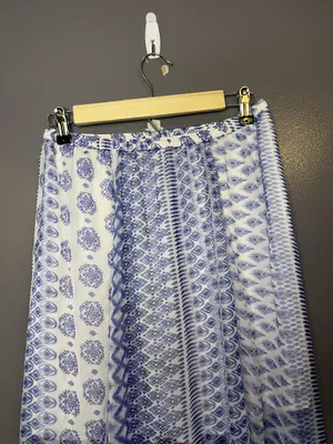 Hollister Skirt Womens Large Blue White Geometric Pleated Maxi Lined Boho thumbnail 5