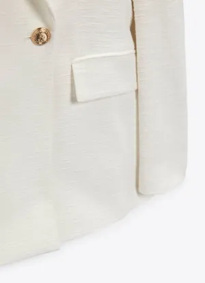 Zara blazer jacket textured double breasted white golden buttons office casual thumbnail 3