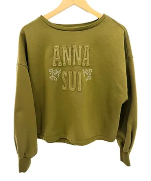 Old Navy Anna Sui Sweatshirt Womens M Green Crop Embroidered Logo Pullover Boho thumbnail 1