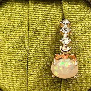 Opal and White Crystal Moon Design Rose Gold-Plated Ring Size 7 thumbnail 3