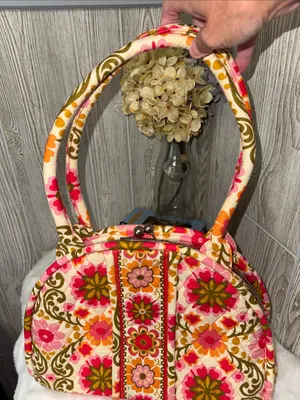 Vera Bradley Floral Quilted Handbag-Pink, Olive & Orange thumbnail 2