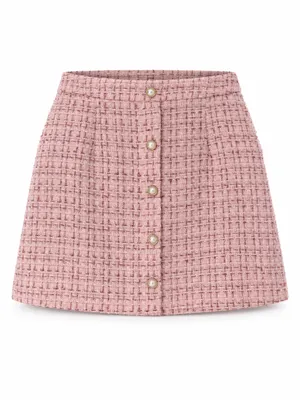 Lulus Charmed Perfection Pink Tweed Sequin Pearl Mini Skirt Large thumbnail 2