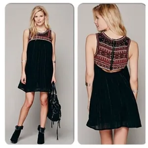 Free People Aztec Embroidered Beaded Swing Dress Open Back $168 2 thumbnail 2