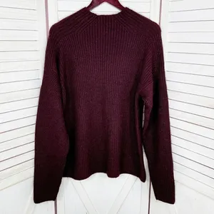Dip Open Crew Neck Ribbed‎ Knit Wool Blend Sweater Burgundy Red Large thumbnail 8
