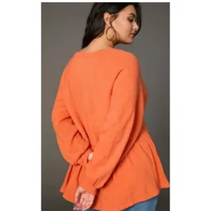 Pilcro By Anthropologie 100% Cotton Tangerine Baby Doll‎ Peplum Blouse Size M thumbnail 2