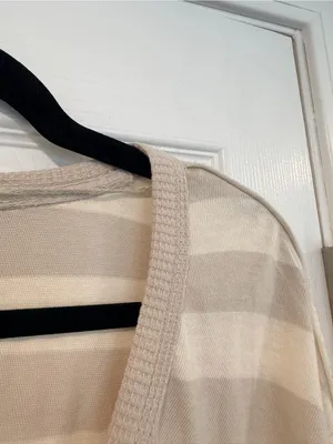 NWOT Free People We The Free Size S Tan Cream Striped Thermal Knit V Neck Top thumbnail 3