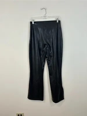 Abercrombie & Fitch Black Faux Leather Flared Pants Slit Ankle Size Medium thumbnail 6