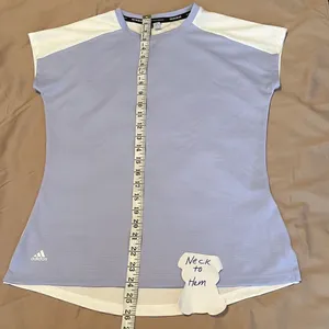 Adidas primeblue size small lavender front longer white back cap sleeves GUC thumbnail 12