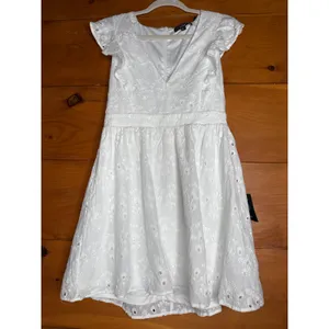 NWT Lulus Flirtatious in Florence White Ruffled Eyelet Cotton Mini Dress Sz L thumbnail 7