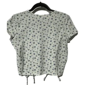 Hollister white and blue floral t shirt with drawstring ruching‎ on front size L thumbnail 3