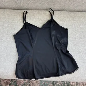 80s Vintage Vanity Fair Cami Top Black Nylon Lace Trim Whimsigoth Romantic Glam thumbnail 6