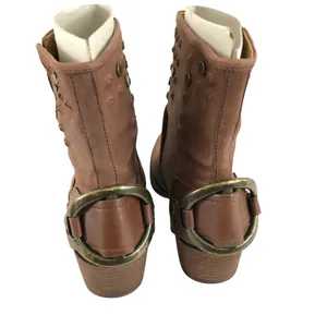 Nine West Ankle Boots Western Leather Studded Buckle Slip On Brown Size 8.5 thumbnail 5