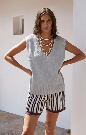 Free People NWOT Beach V-Neck Sweater Vest Penny Knit Top thumbnail 1