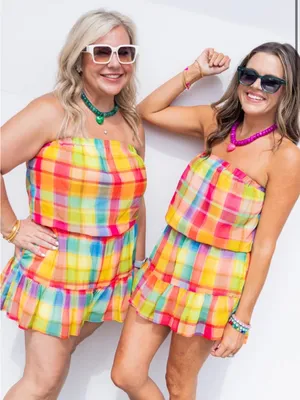 Womens Plaid Strapless Romper Size L thumbnail 2
