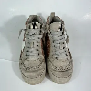 Shu Shop Rina Rose Gold Glitter Star Print High Top Lace Up Sneakers Distressed thumbnail 2