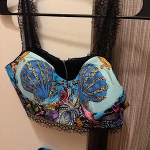 Womens Printed Pleated two piece ocean themed outfit- Blue & Pink thumbnail 2
