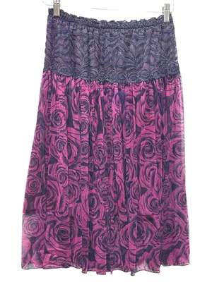 Y2K Womens Whimsygoth Skirt‎ Purple Black Floral Lace Waist Midi Fairygrunge thumbnail 1