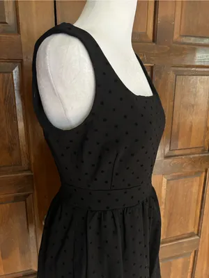 Madewell Black Swiss Dot Fit Flare Mini Dress Small S Viscose Stretch Pockets thumbnail 3