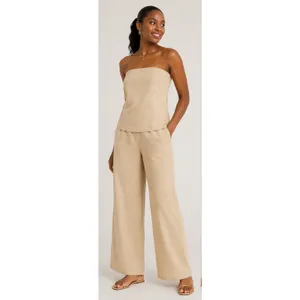Scoop Womens Top Size XS Brown Linen Blend Removable Straps Relaxed Strapless thumbnail 3