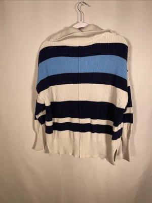 Aerie Womens Beyond Quarter Zip Sweater Chunky Blue Stripes Xxs Oversized thumbnail 5