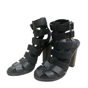 Vince Sandals Caged Strappy Nicolette Womens 5.5M Black Leather Block High Heel thumbnail 2